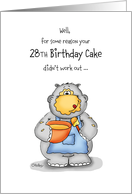 28th Birthday- Humorous Card with baking Hippo card