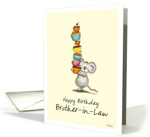 Happy Birthday Brother-in-Law - Cute Mouse with a pile of... (1044573)