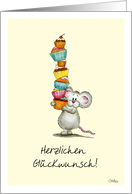 Herzlichen Glckwunsch - Deutsche Karte - Cute Mouse with cupcakes card