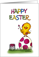 Humorous Easter Card - General - cute chick is coloring Egg card