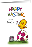 Happy Easter Card - to my Cousin - cute chick is coloring Egg card