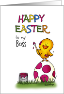 Happy Easter Card - to my Boss - cute chick is coloring Egg card