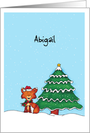 Personalize with name - Cute Fox with Christmas Hat and Christmas Tree card