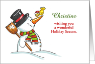 Personalize with name - Snowman with Bird card