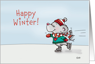 Happy Winter Card - Cute Iceskating Mouse with scarf card