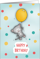 Happy Birthday - Cute Cate floating by with a balloon! card