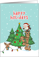 Happy Holidays Reindeer with Antler Ornaments and Little Red Bird card