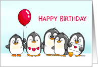 Cute Penguin Birthday with Red Ballon card