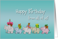 Humorous Happy Birthday from all of us, from group, Elephants gift card