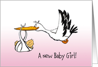 Stork with Baby girl card