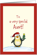 To a very special Aunt Christmas Card with cute Pinguin and Tree! card