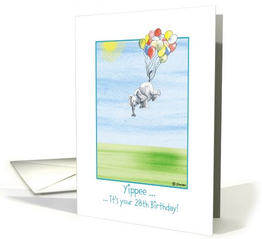 28th Birthday, cute Elephant flying with balloons! card (847322)