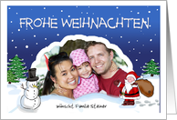 Frohe Weihnachten German Christmas with Santa Claus and Snowman card