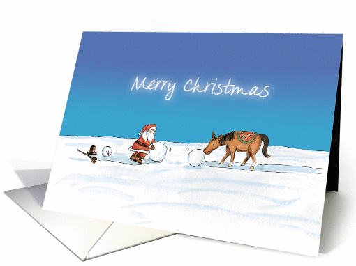 Santa Claus and Horse are building a Snowman card (880500)