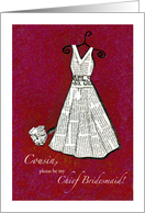Cousin, please be my Chief Bridesmaid! - red - Newspaper card