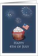 4th of July Cupcake with US Flag and Fireworks card