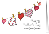 Mothers Day - Greatgrandma - Hearts on Clothesline card