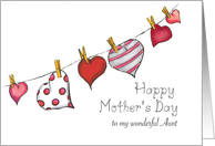 Mothers Day - wonderful Aunt - Hearts on Clothesline card