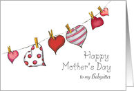 Mothers Day - to my Babysitter - Hearts on Clothesline card