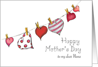 Mothers Day - to my Dear Nana - Hearts on Clothesline card
