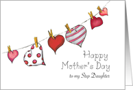Mothers Day - to my Step Daughter - Hearts on Clothesline card