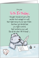 16th Birthday - Humorous, Whimsical Card with Hippo card