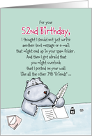 52nd Birthday - Humorous, Whimsical Card with Hippo card