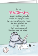 55th Birthday - Humorous, Whimsical Card with Hippo card