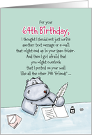 64th Birthday - Humorous, Whimsical Card with Hippo card