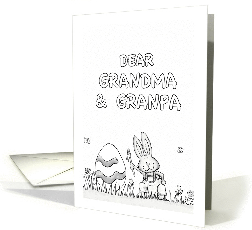 Happy Easter Grandma and Grandpa - coloring - Cute Bunny with Egg card