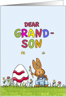 Happy Easter Grandson - Cute Bunny with Egg card