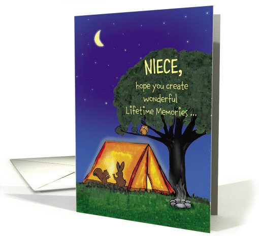 Summer Camp - Niece - Humorous - Miss you - Flashlights in Tent card