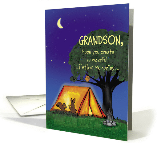 Summer Camp - Grandson - Humorous - Flashlights in Tent card (910204)