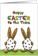 Happy Easter to the Twins, Humorous, whimsical with two Rabbits card