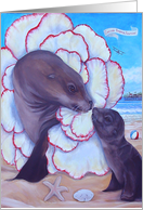Baby Shower Invitation With Sea Lions and Begonias at the Beach card