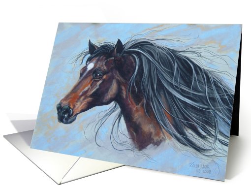 Horse With Flowing Mane On Blue card (638689)