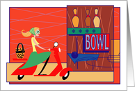 Scooty Girl at the Bowling Alley- blank card