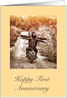 First Anniversary, Couple on Motorcycle card