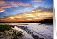 Yellow, blue & Gold Sunset, with Rays and stream card