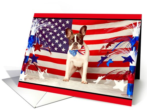 Labor Day, French Bulldog & American Flag Humor card (656009)