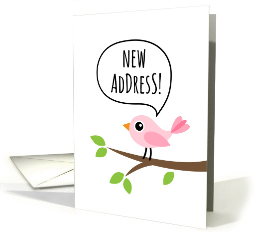 New address moving announcement card with cute, pink bird card