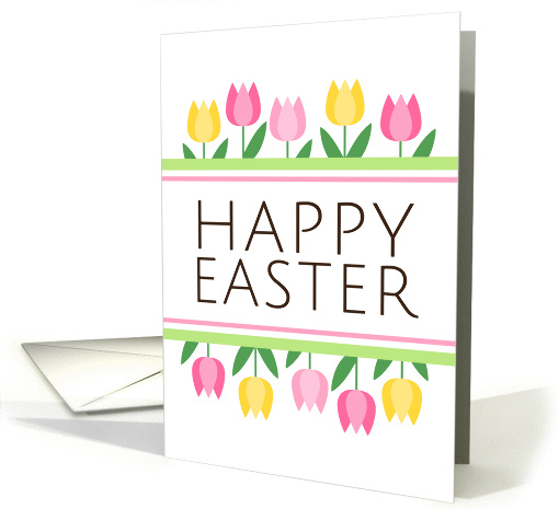 Pink and yellow tulip borders, Happy Easter card (1450126)