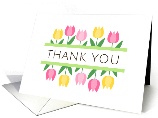 Thank you card with pink and yellow tulips - modern and... (1450156)