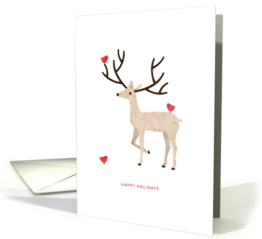 Stag with red birds, elegant and minimal happy holidays card (1452514)