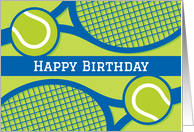 Modern happy birthday card for tennis player or coach card