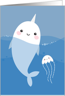 Narwhal and jellyfish, blank any occasion card