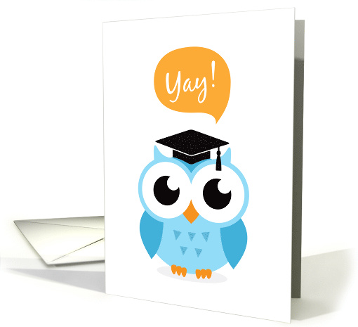 Blue owl with graduation hat congratulations card (1563540)