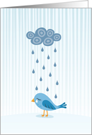 Missing you - Sad bird with rain cloud card