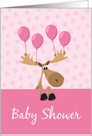 Baby Shower Invitation, Cute cartoon moose - pink for girls card