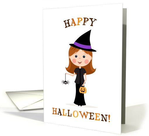 Happy Halloween  - trick or treat girl wearing a witch costume card